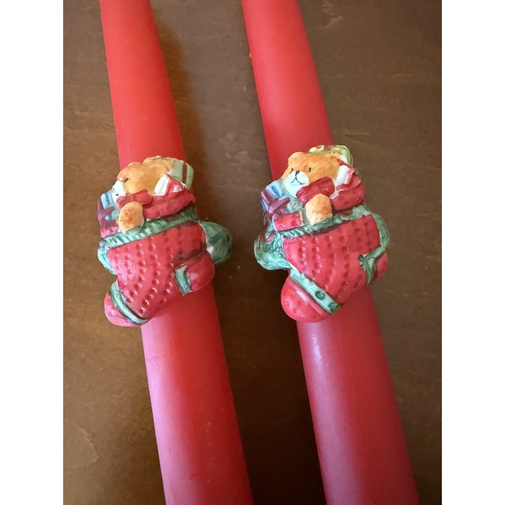 Vintage Jasco Teddy Bear Christmas Candle Climber Holder with Candles